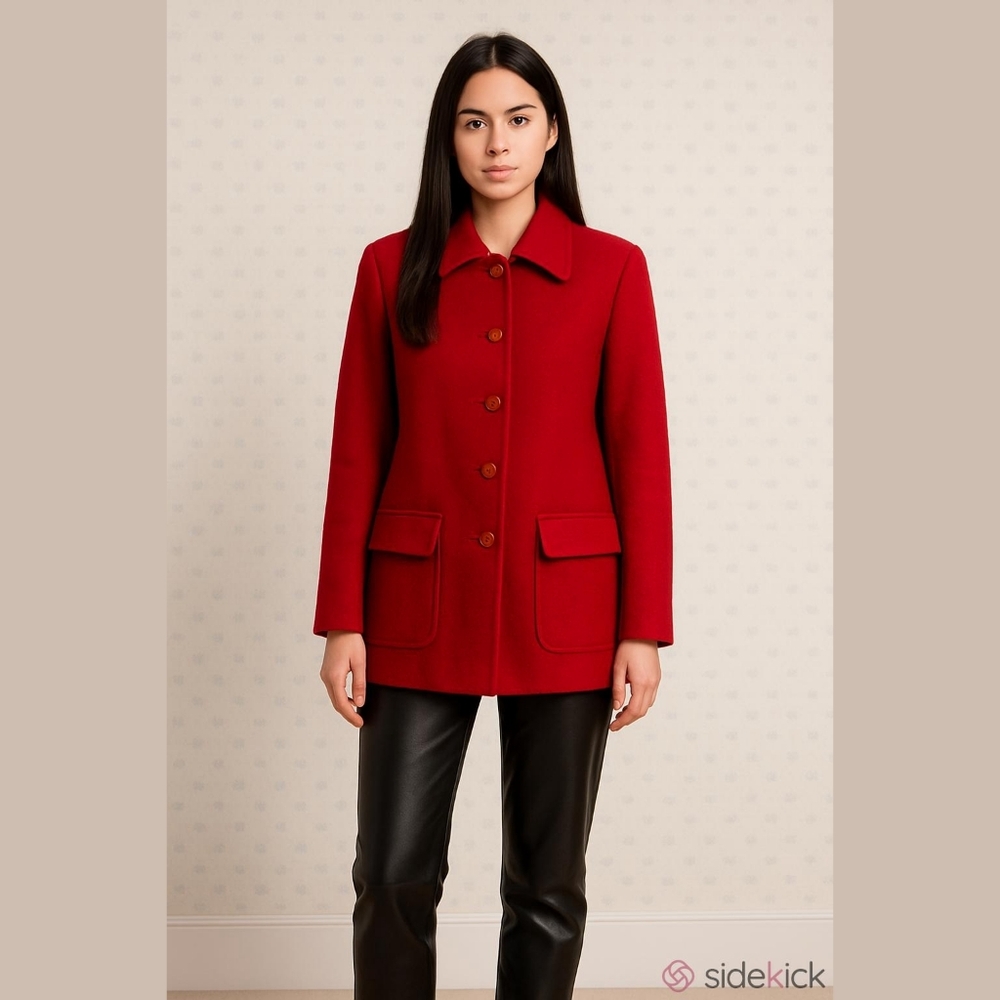 Harve Bernard Coat Wool Alpaca Pockets Well Made Winter Pop Red Vintage XL Class